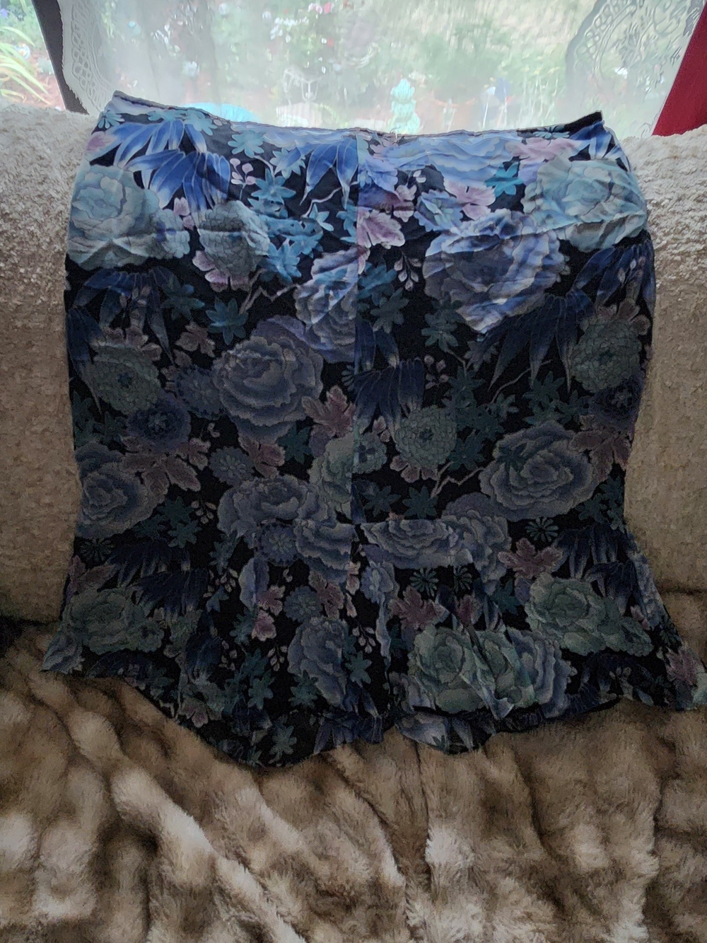Floral Blue Ruffle Hem Skirt - Women's Size 16